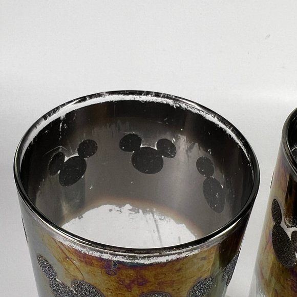 Walt Disney World Mickey Mouse Logo Silver Fade Chrome Drinking Glass Lot of 2 - Picture 6 of 16